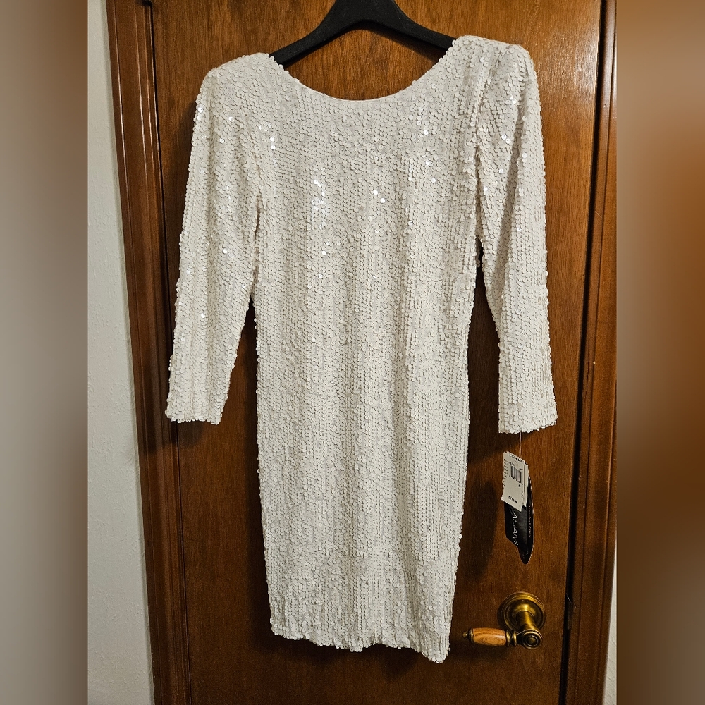 Betsy & Adam White Sequin Dress